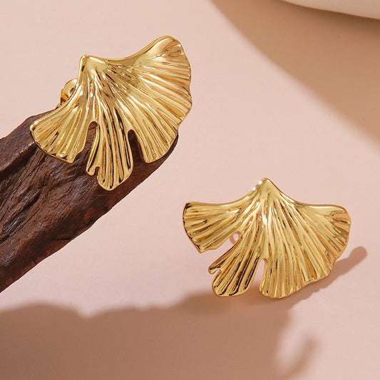 Pendientes únicos de acero inoxidable estampados con hoja de Ginkgo para mujer