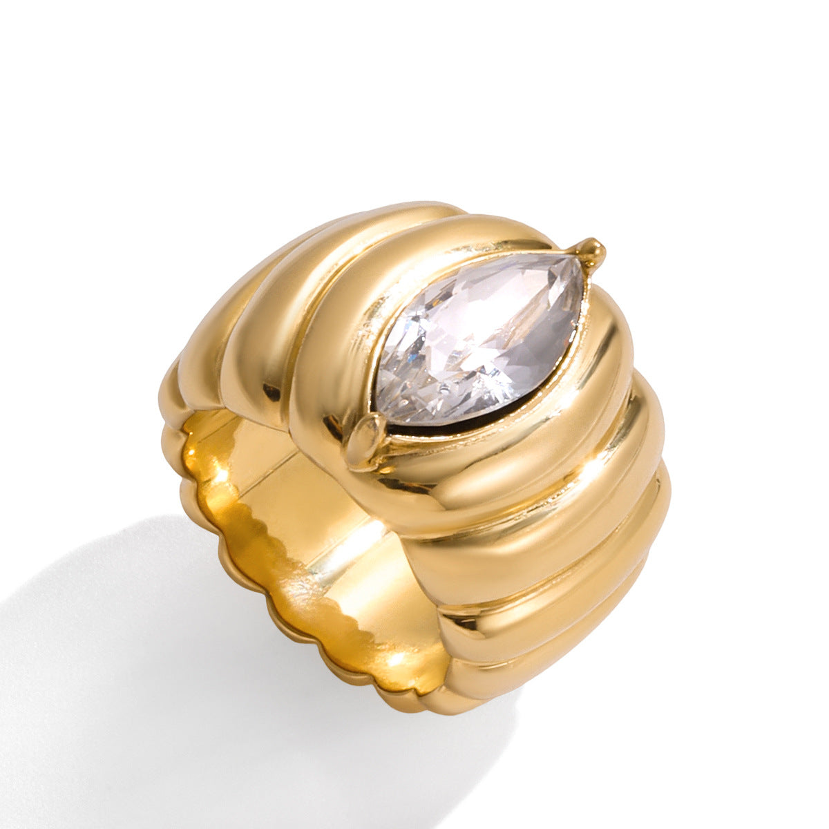 Anillo chapado de acero inoxidable geométrico con textura de diamantes de imitación para mujer, joyería de mano de lujo minimalista