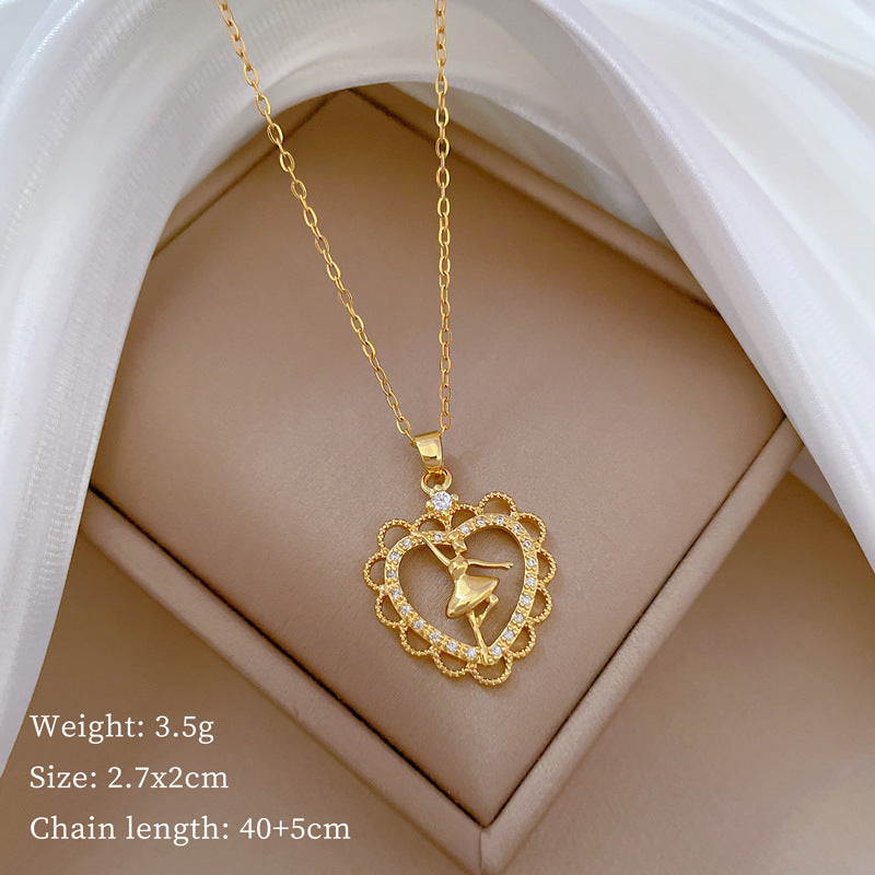 Geometric Minimalist Titanium Steel Necklace with Copper Pendant Plated in Real Gold Irregular Chain