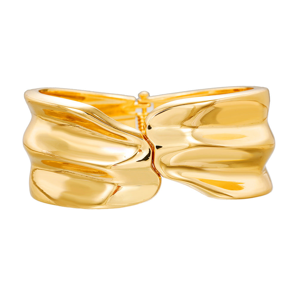 Minimalist Geometric Round Plated Alloy Spring Cuff Bracelet