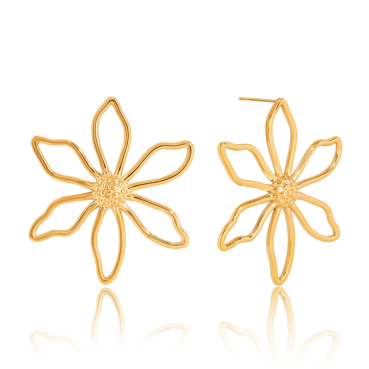Pendientes de tuerca minimalistas de acero de titanio con chapado, diseño geométrico de flor lineal, para mujer