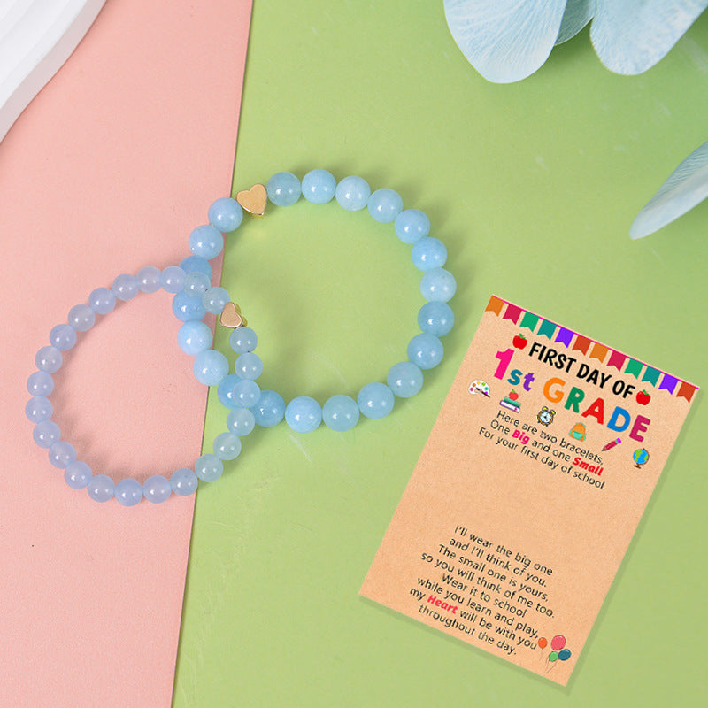 Natural Stone Crystal Amazonite Heart Round Bracelet Set with Grade Cards for Women Girls Back to School Gift