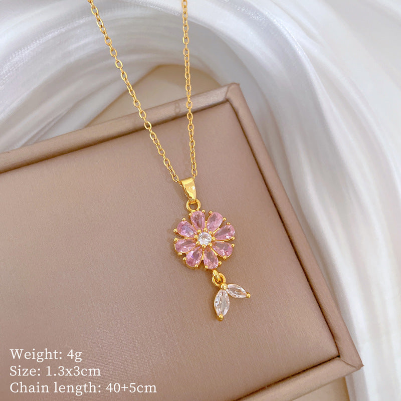 Collana Geometrica con Cielo Stellato da Donna con Strass Micro-Incastonati in Acciaio al Titanio, Stile Dolce, Fresco e Minimalista
