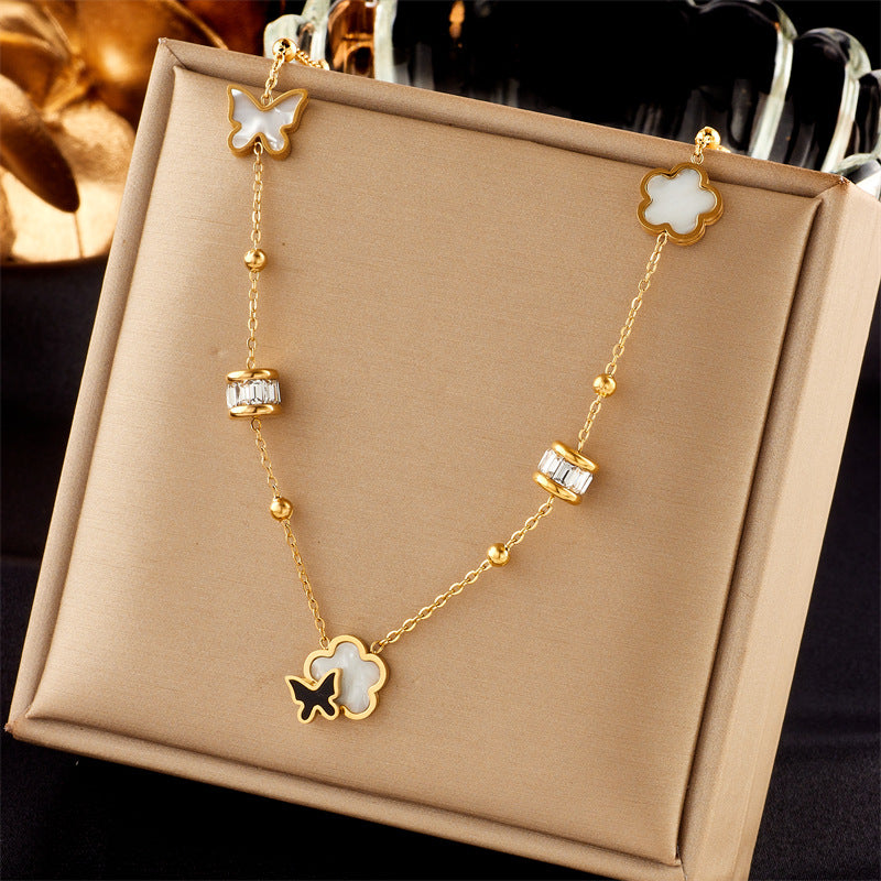 Collar Minimalista de Acero de Titanio Geométrico con Acabado Chapado para Mujer, Cadena para Clavícula para Llevar en Capas