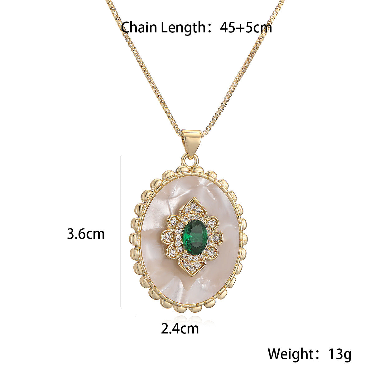 Minimalist Oval Shell Pendant Necklace for Women with Copper Base and 18K Gold Plating, Zircon Inlay