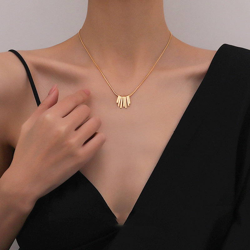 Minimalist Retro French-Inspired Titanium Steel Geometric Multi-Pendant Tassel Necklace for Women Snake Chain Clavicle Jewelry