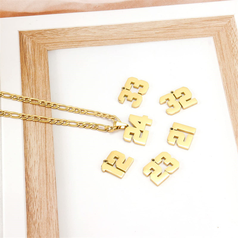Minimalist Numeric Pendant Necklace for Men and Women Stainless Steel Chain with Polished Titanium Steel Charm