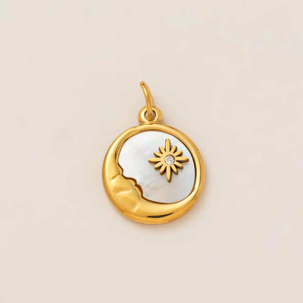 Vintage 18K Gold Plated Stainless Steel Sun Rainbow Charm Bar PVD
