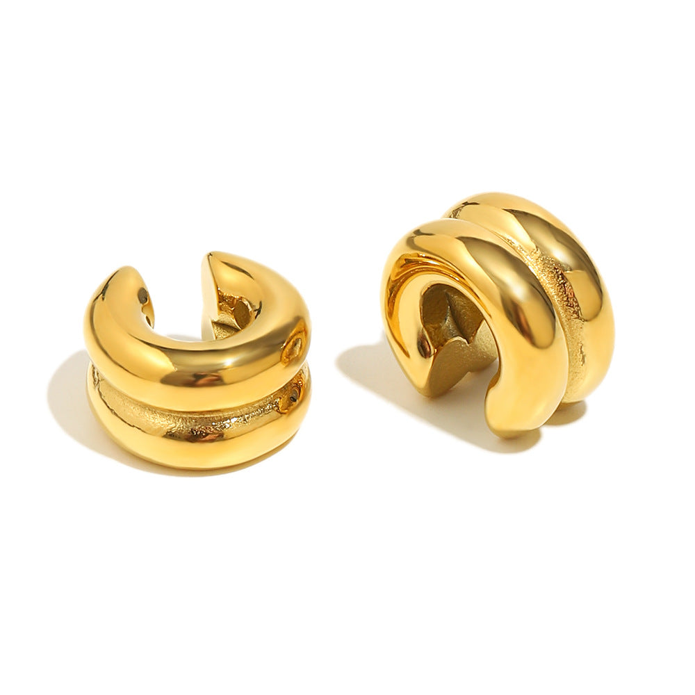 Minimalist Geometric Stainless Steel Ear Clips with 18K Gold Plating for Women