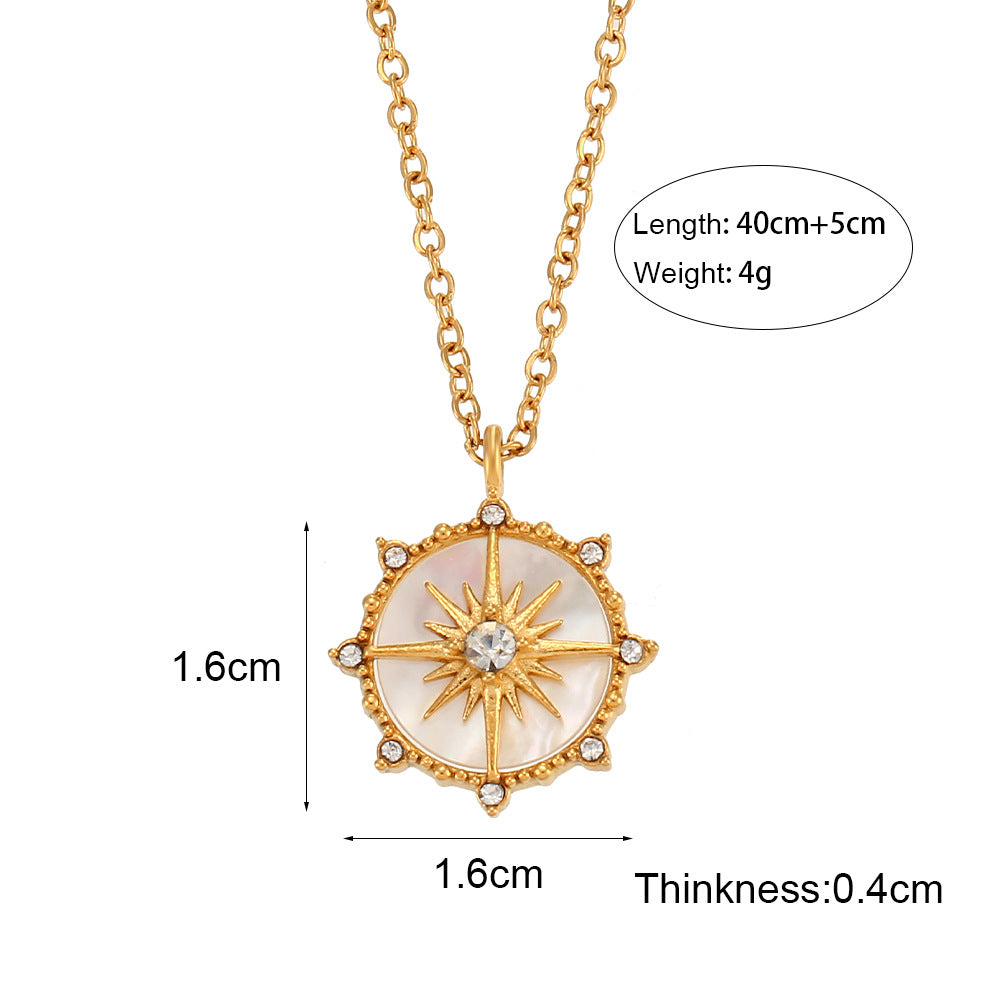 Collana da donna alla moda con ciondolo a stella a otto punte a forma di ruota della fortuna geometrica in acciaio inossidabile con finitura placcata