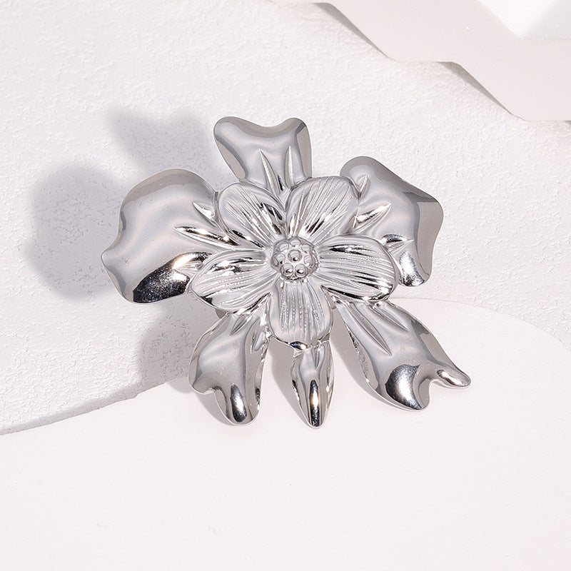 Anello Aperto Floreale Minimalista da Donna in Acciaio Inox con Placcatura in Oro