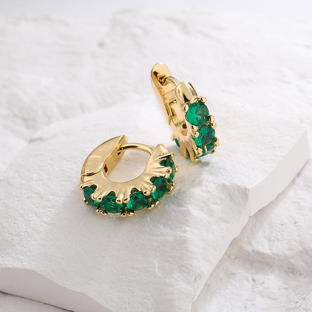 Minimalist Geometric Copper Earrings with 18K Gold Plating and Micro-Pavé Zirconia for Women