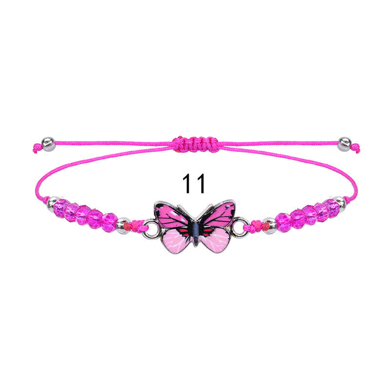Sweet Colorful Crystal Butterfly Beaded Bracelet Silver Plated Unisex Hand Jewelry