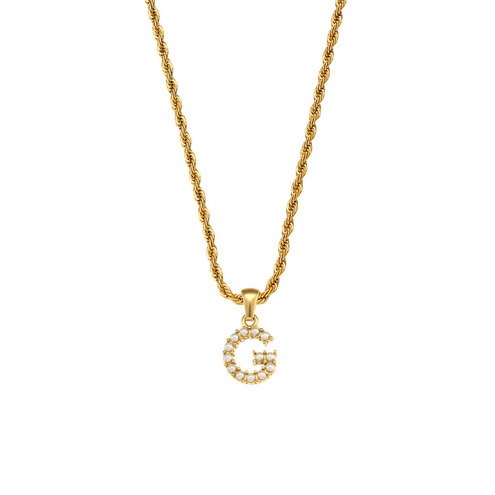 Fashionable Minimalist Letter Pendant Necklace for Women Stainless Steel Twisted Chain with 18K Gold Plating