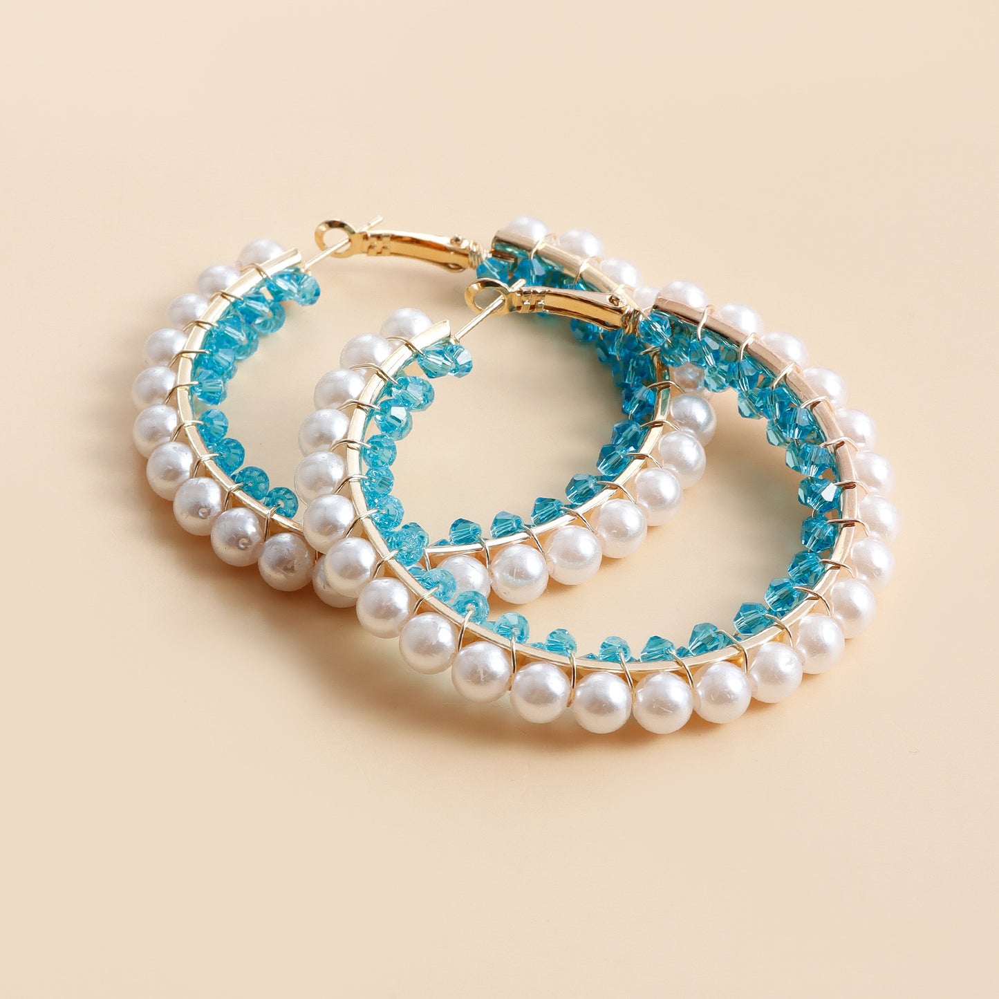 Pendientes de perlas y cristales geométricos vintage de moda para mujer con acabado chapado