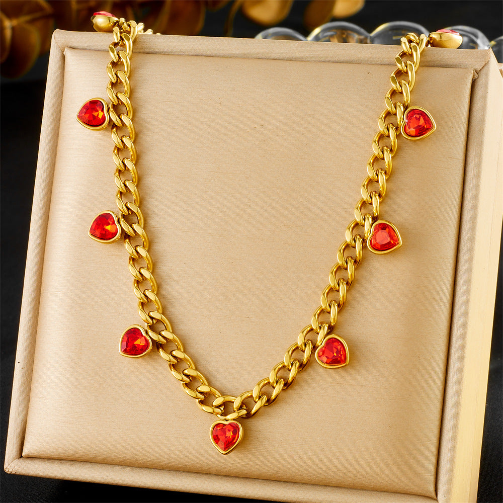 Fashion Gold Plated Heart Rhinestone Stainless Steel Necklace for Women