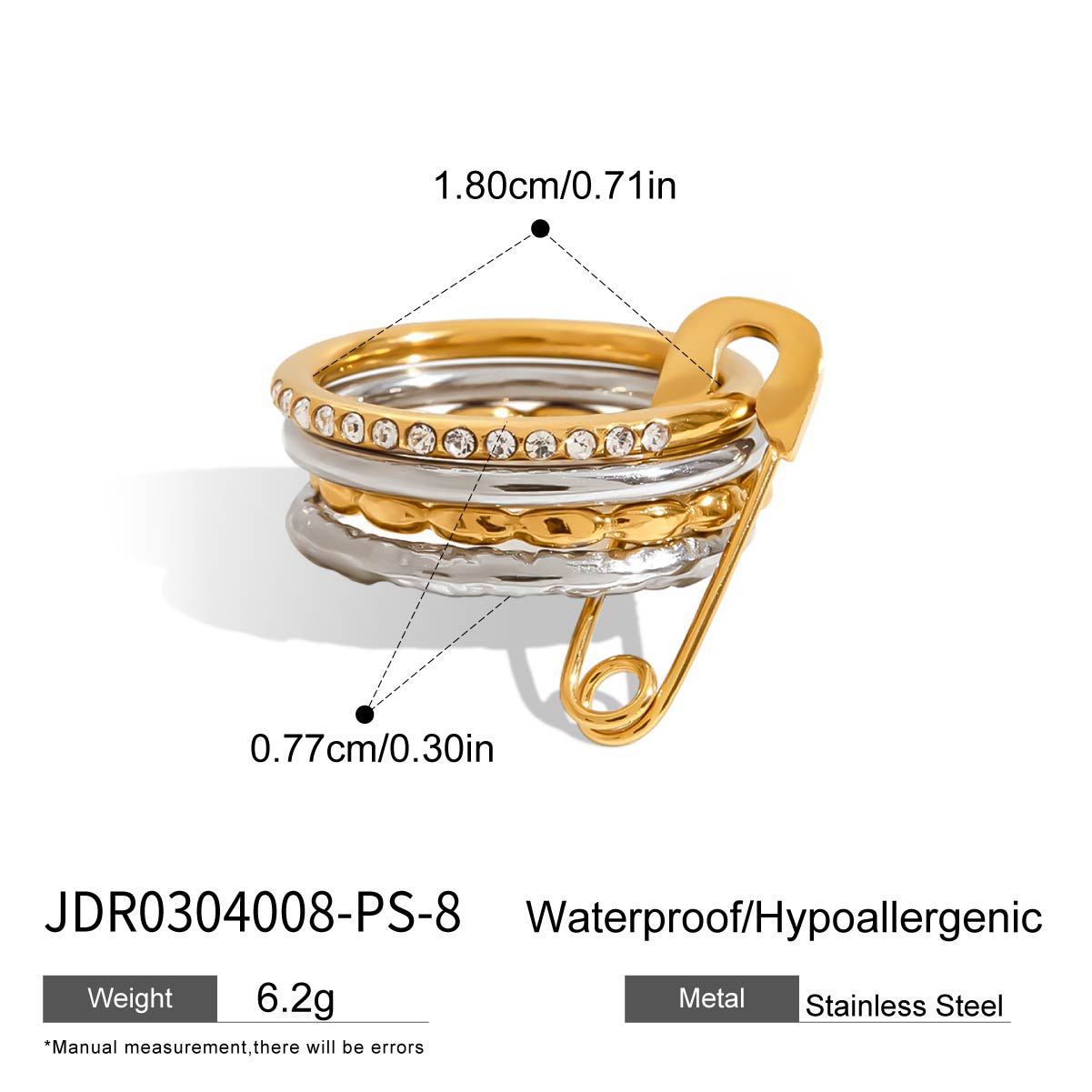 Anillo minimalista geométrico de titanio y acero con detalles de perlas, anillo de moda hipoalergénico de acero inoxidable para mujer