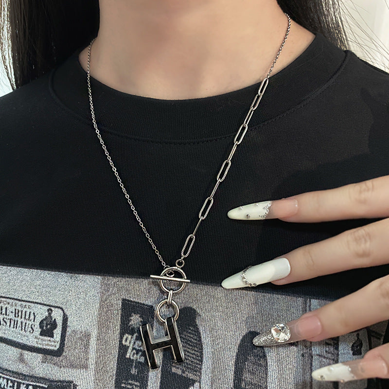 Sweet Punk Gold Plated Letter Titanium Steel Necklace with OT Clasp for Unisex