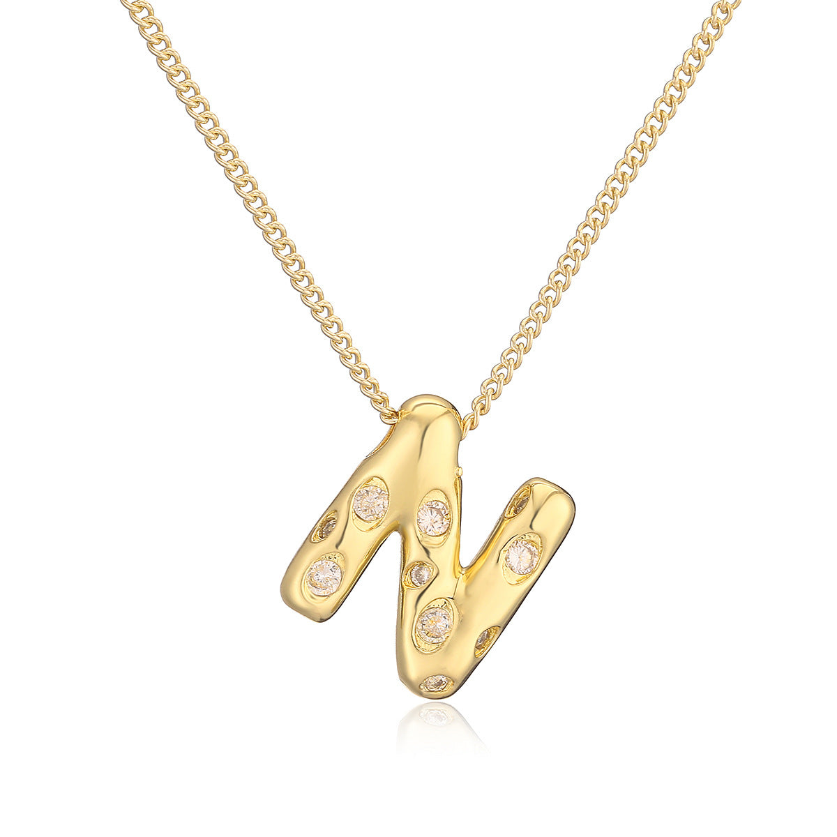 Collana da donna con ciondolo a lettera geometrico minimalista in ottone con placcatura in oro e intarsi in zircone