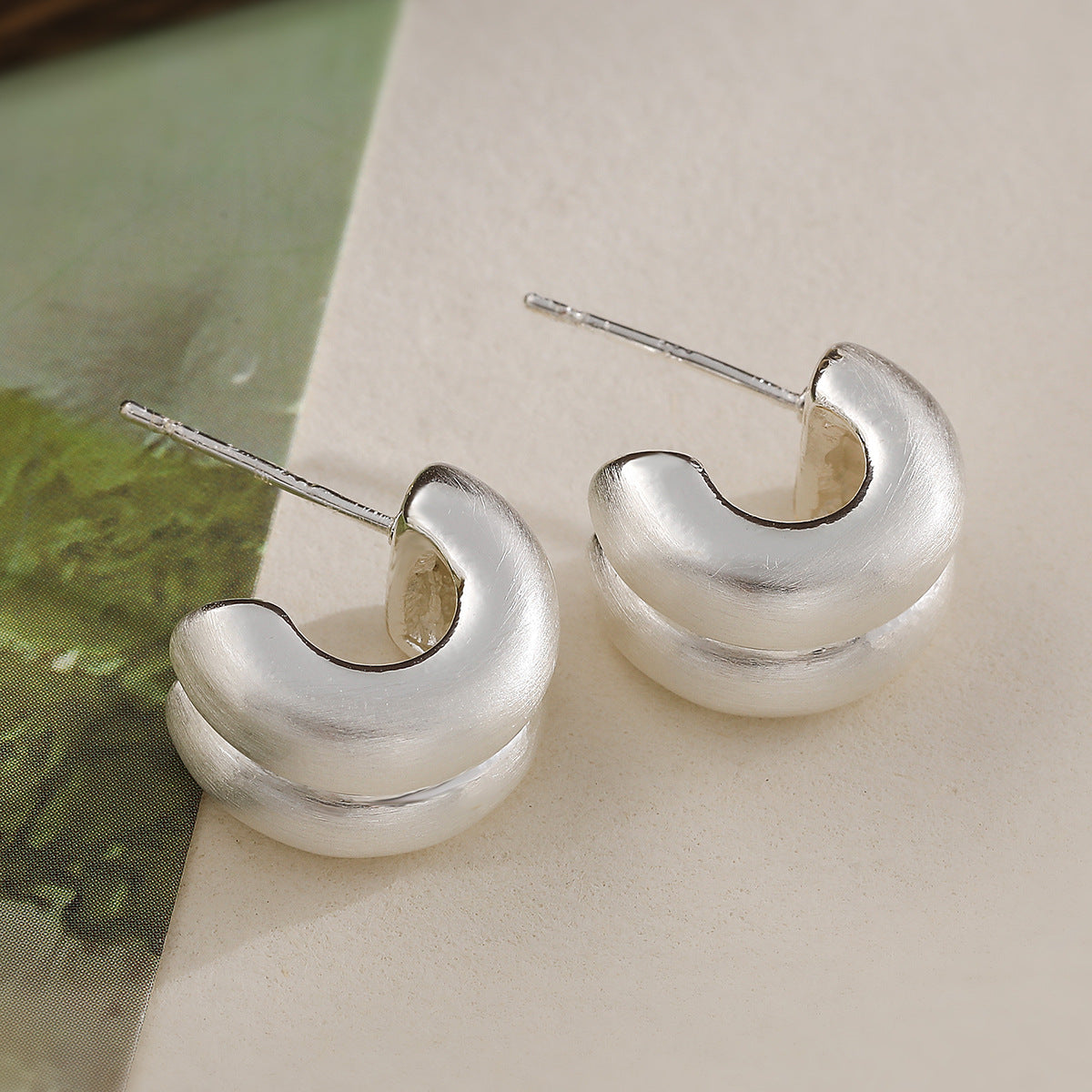 Minimalist Elegant Geometric Heart Brushed Gold Plated Brass Stud Earrings for Women