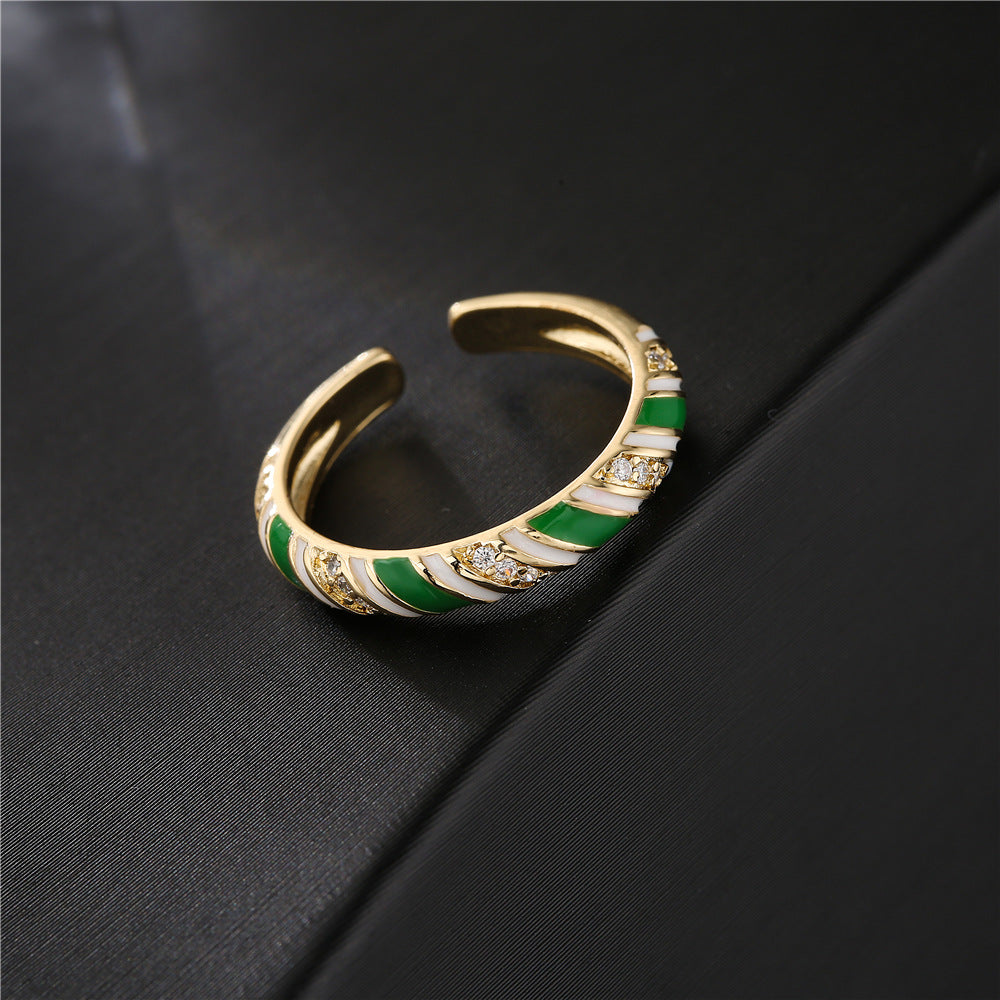 Geometric Micro-pave Cubic Zirconia Drip Oil Brass Ring for Women