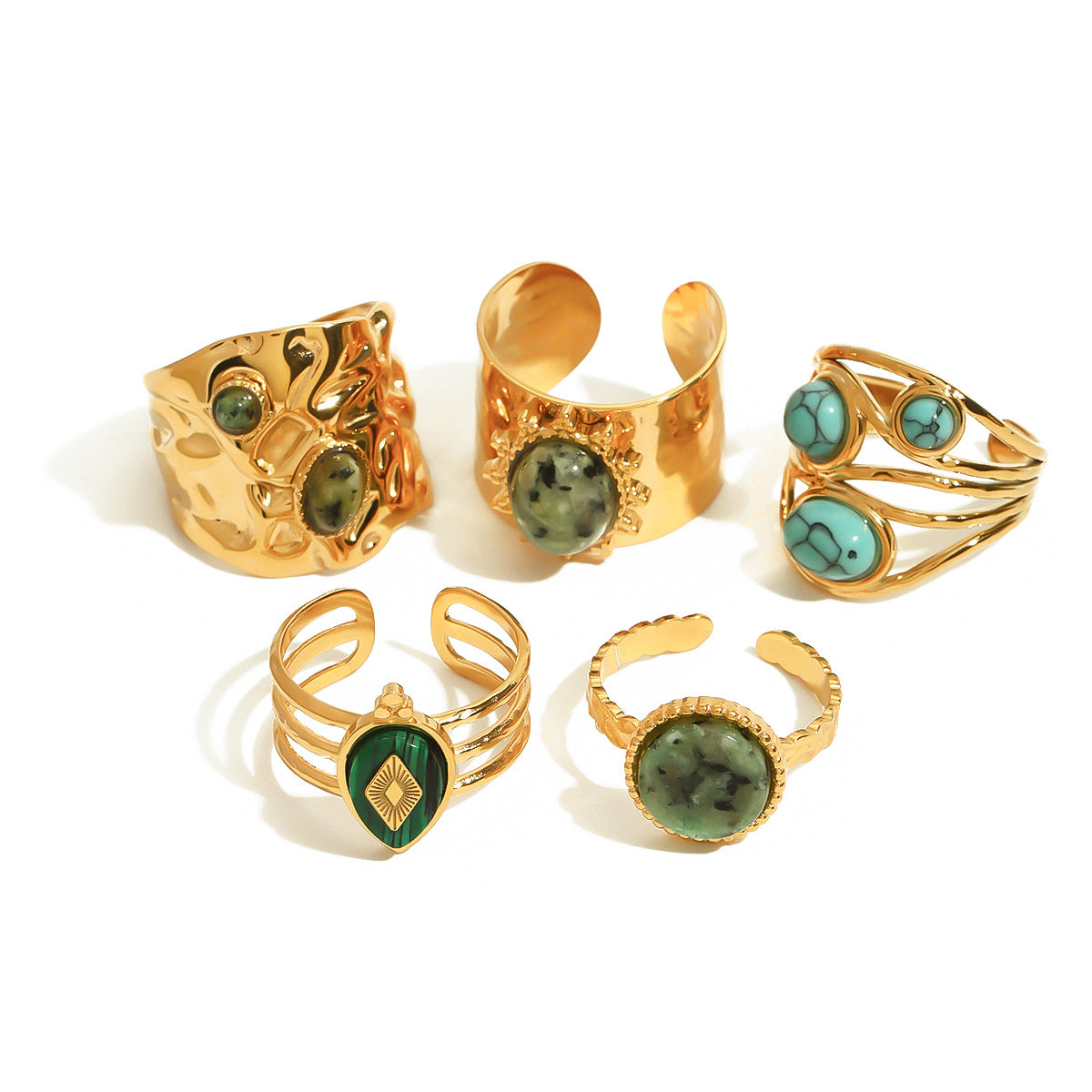 Anillo de acero inoxidable geométrico con incrustaciones de piedra turquesa para mujer, anillo de moda minimalista electrochapado