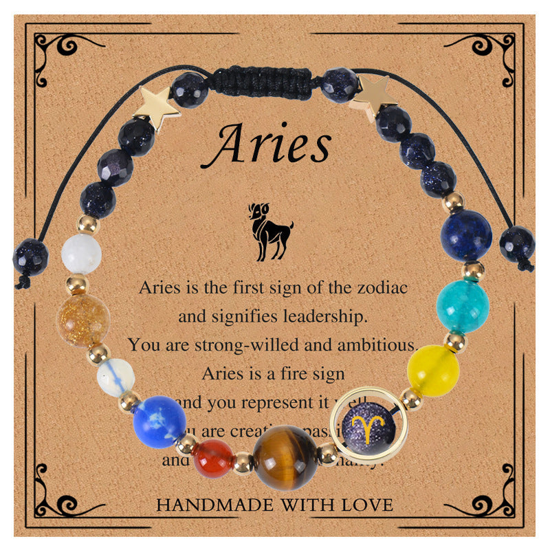 Elegant Geometric Natural Stone Obsidian Crystal Blue Sandstone Bracelet Unisex Zodiac Galaxy Universe Star Beaded Bracelet