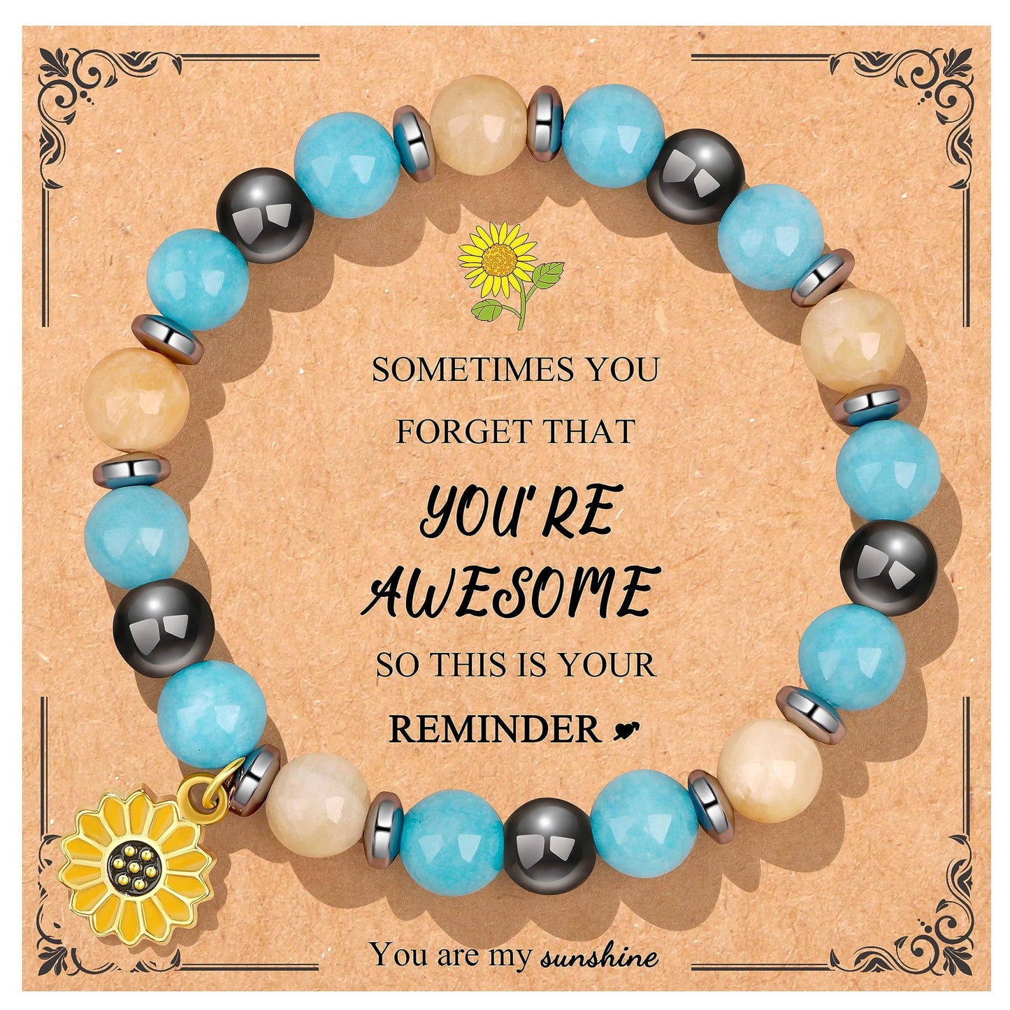 Sweet Floral Sunflower Gemstone Charm Bracelet for Women