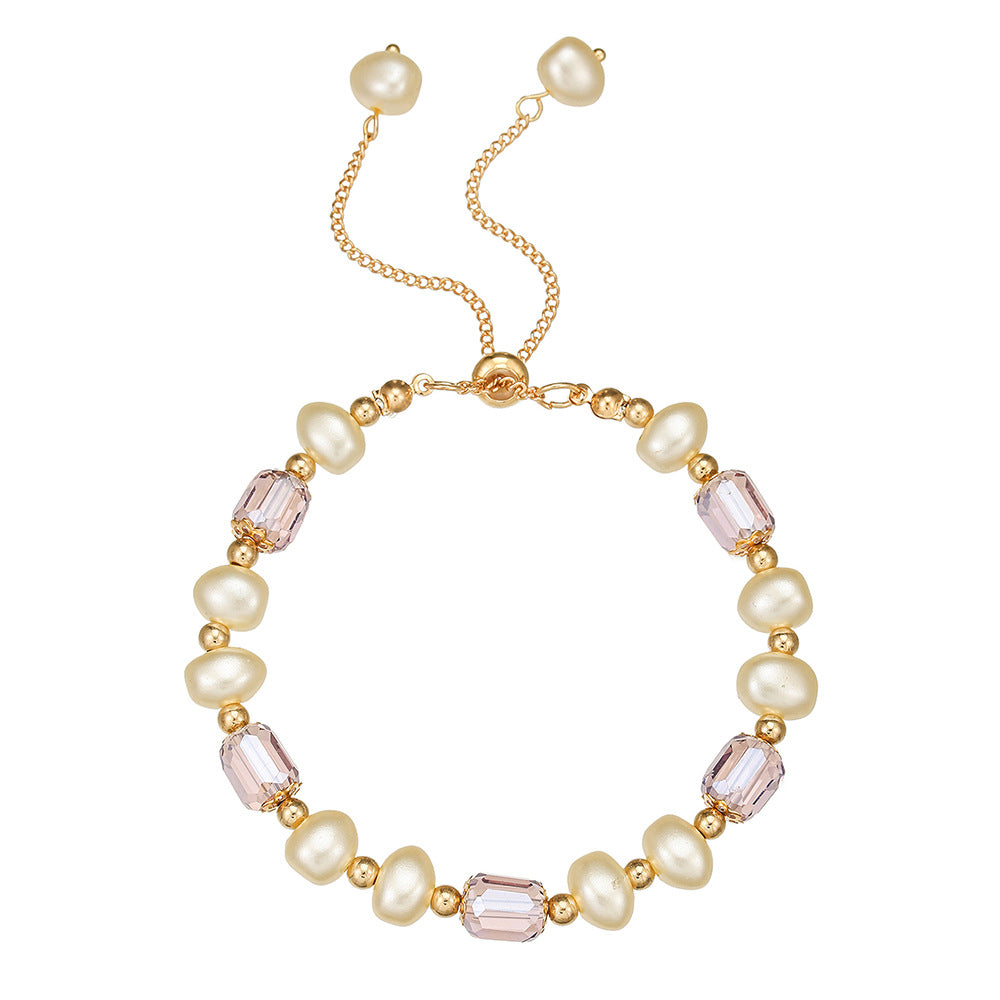 Vintage Elegant Purple Crystal Imitation Pearl Geometric Glass Bracelet for Women