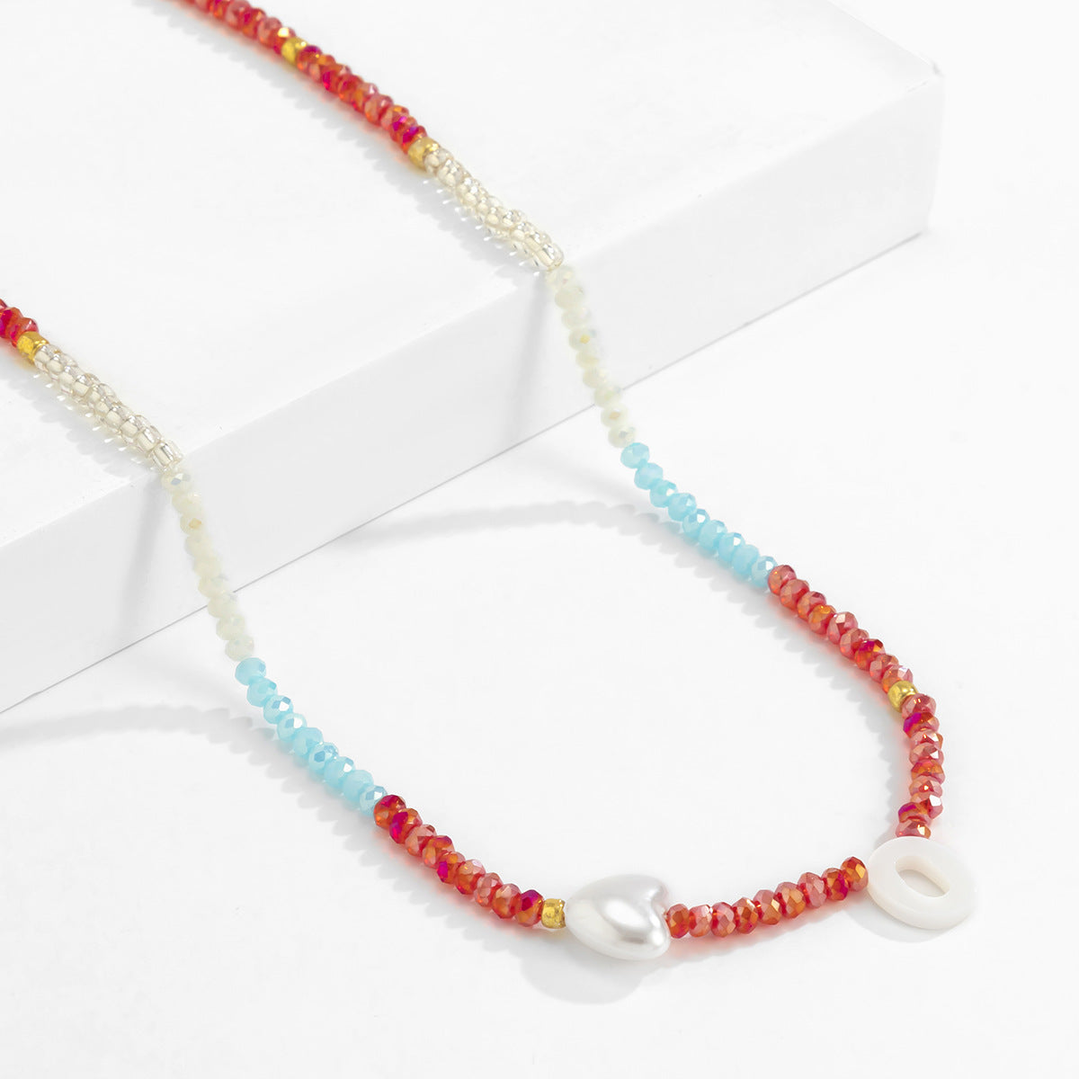 Bohemian Floral Letter Imitation Pearl Crystal Beaded Snake Chain Necklace for Women