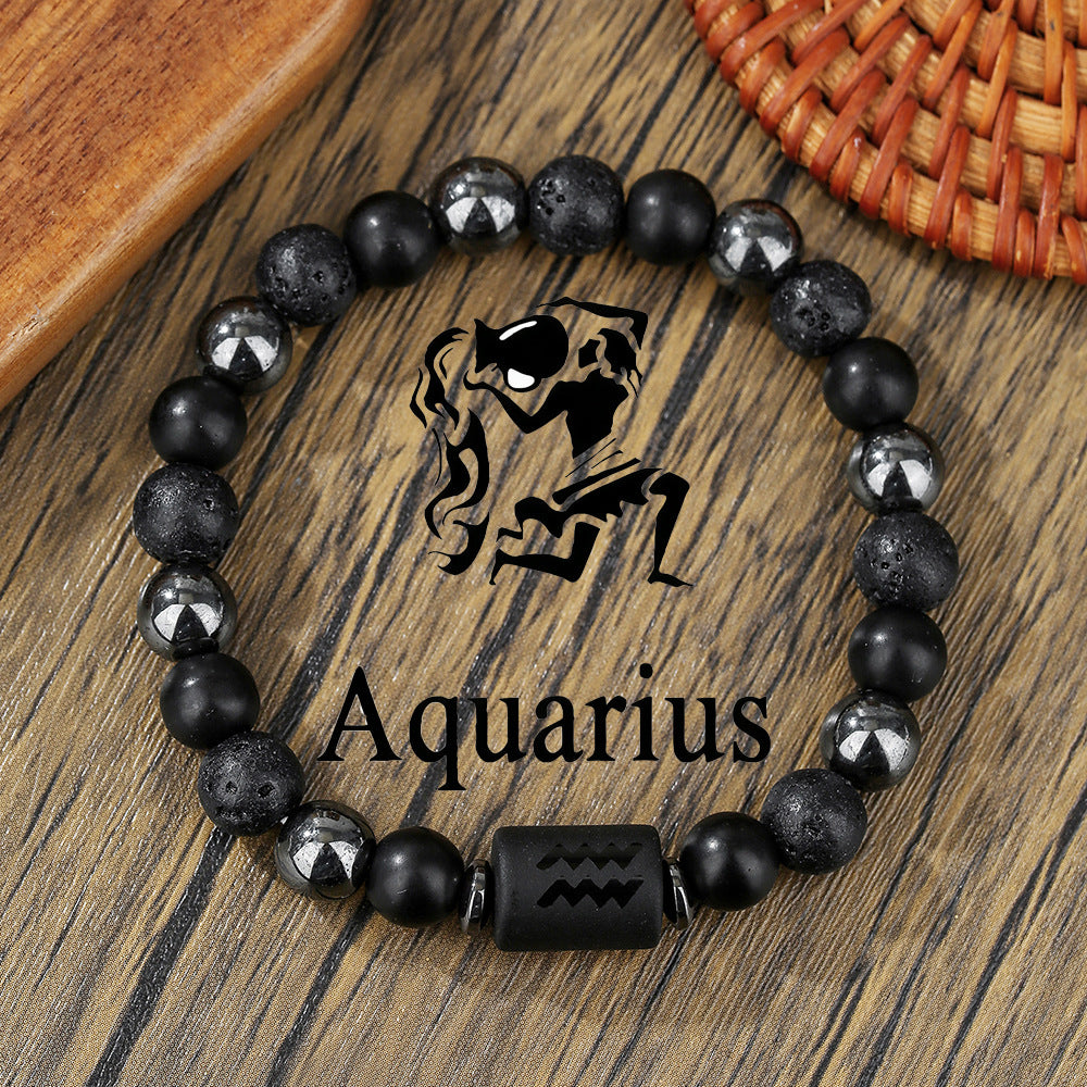 Vintage Handmade Round Volcanic Stone Beaded Bracelet Unisex