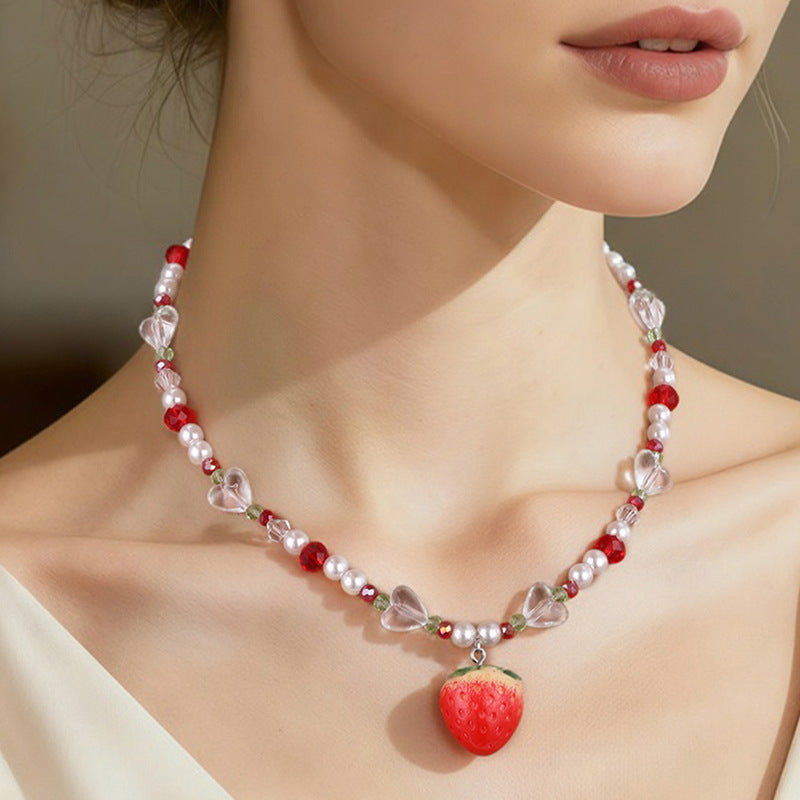 Set Collana Minimalista in Lega con Fiocco per Ragazze con Braccialetto Abbinato, Gioielli a Tema Frutta