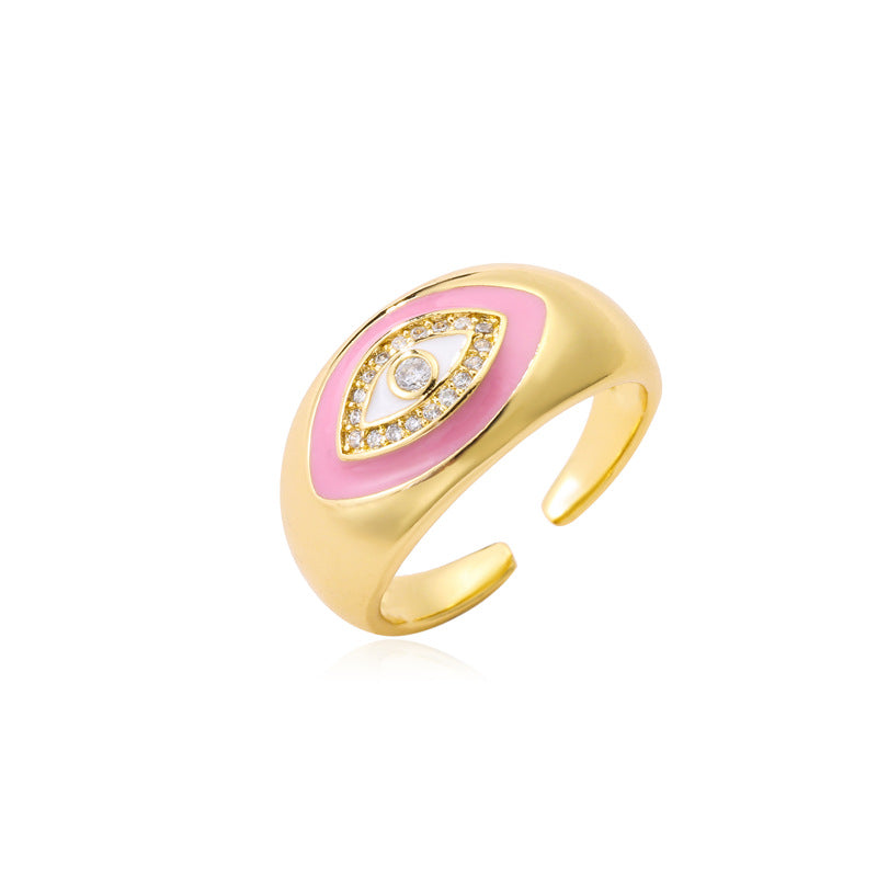 Geometric Drip Oil Gold Plated Brass Ring with Cubic Zirconia for Women