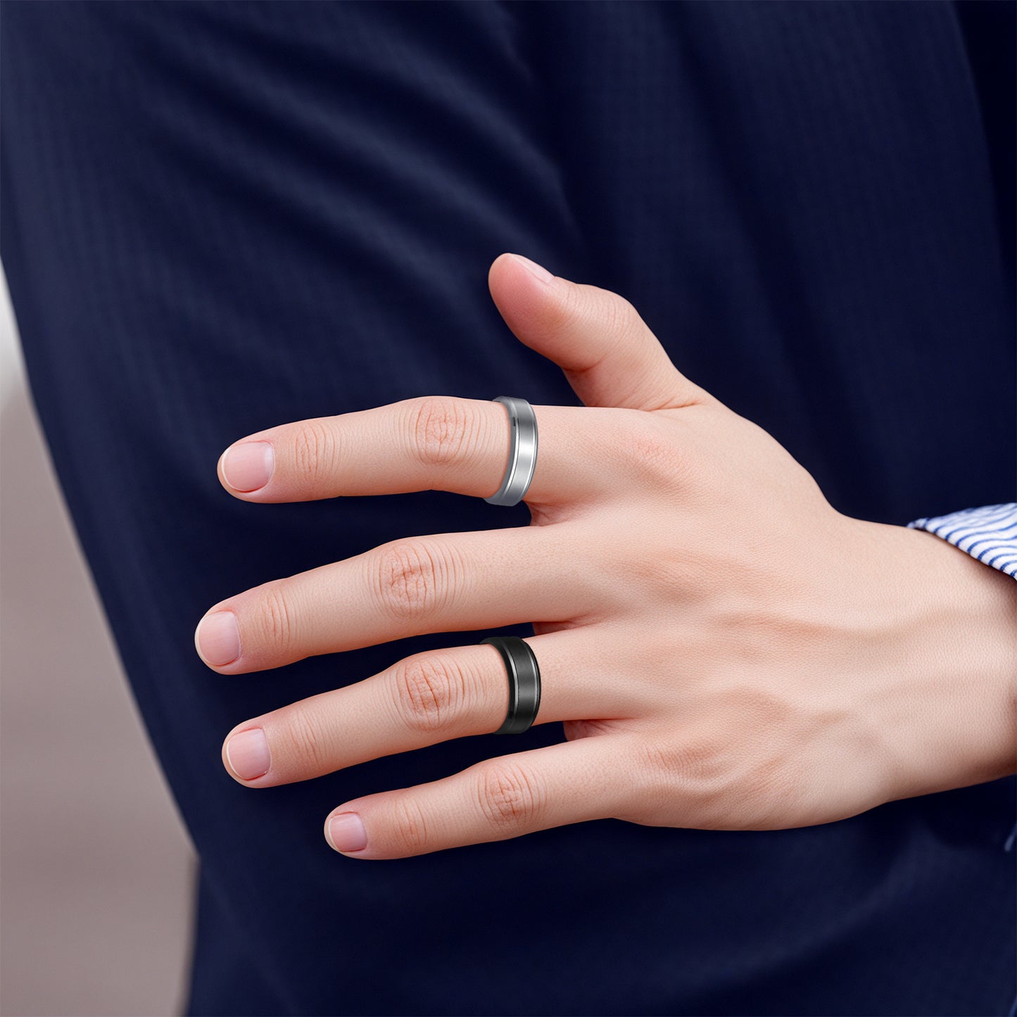 Anillo geométrico redondo unisex de acero inoxidable chapado mate minimalista