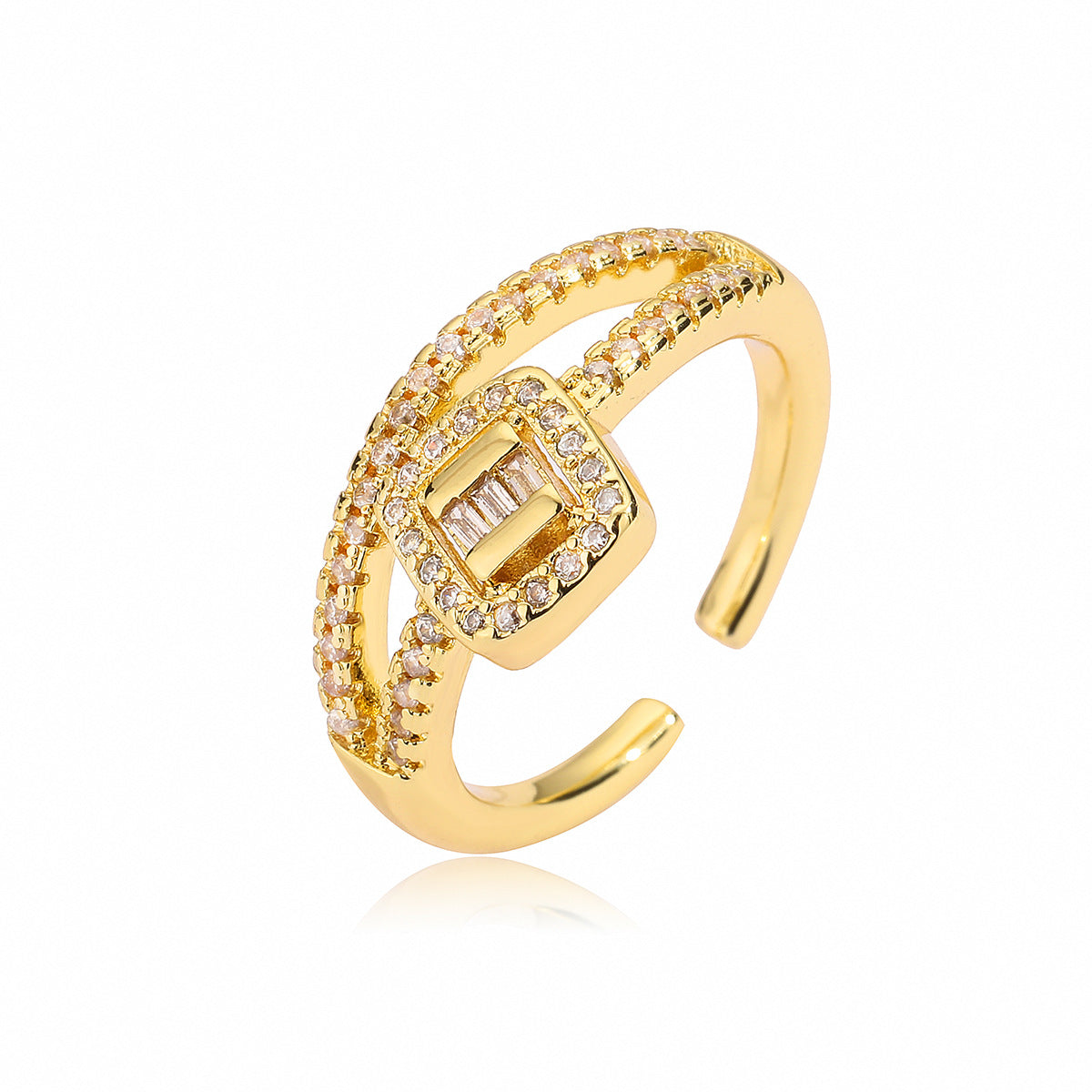 Minimalist Irregular Geometric Open Ring for Women in Brass with Gold Plating and Zircon