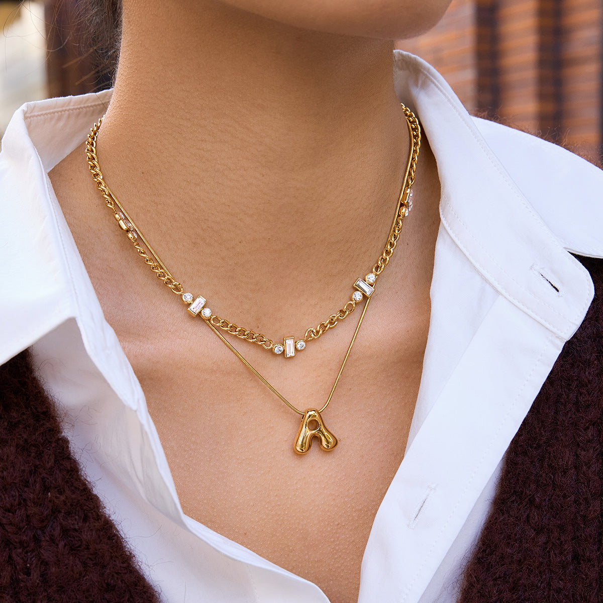 Collana da donna in acciaio inossidabile geometrica minimalista con placcatura in oro PVD, catena sottile per clavicola