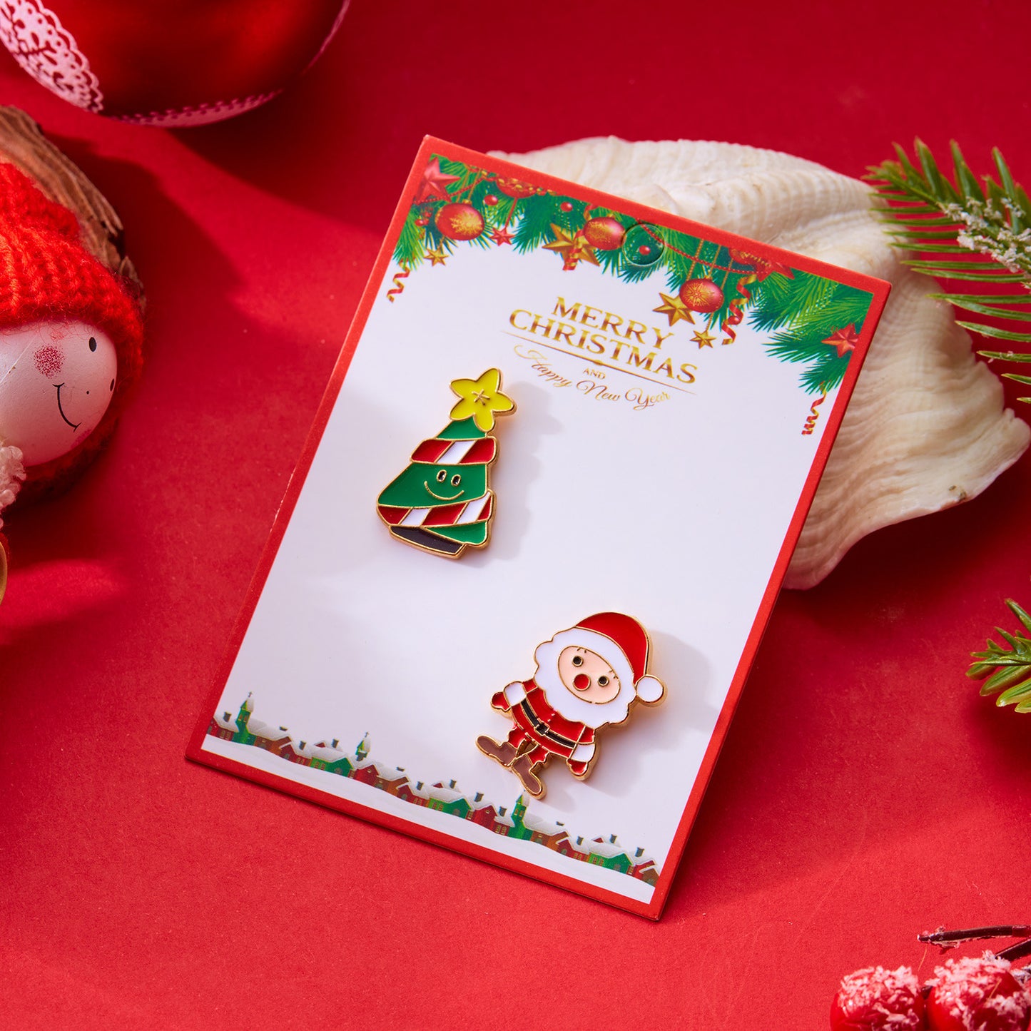 Juego de broches minimalistas de esmalte de Papá Noel y árbol de Navidad en aleación para decoración navideña unisex