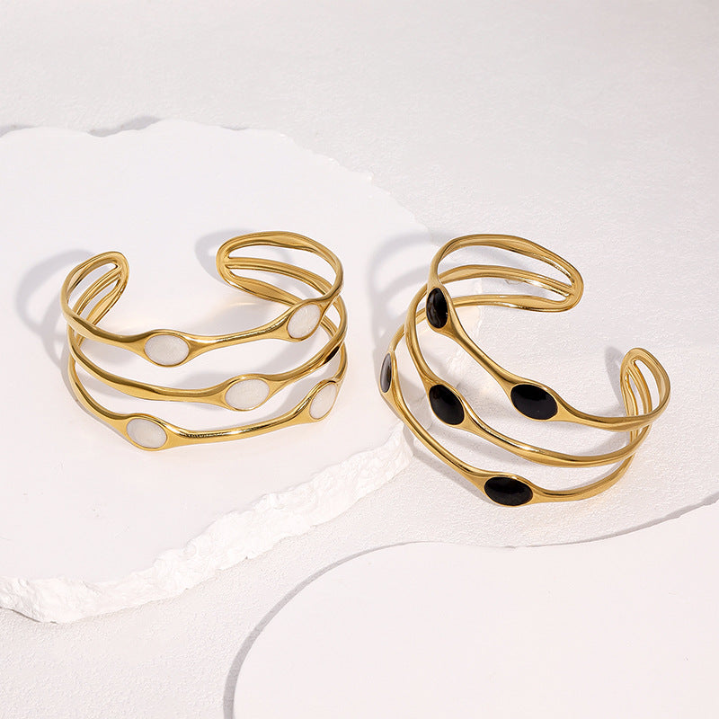 Bracciale Minimalista Geometrico in Acciaio Inossidabile con Placcatura in Oro 18K e Finitura Smaltata da Donna