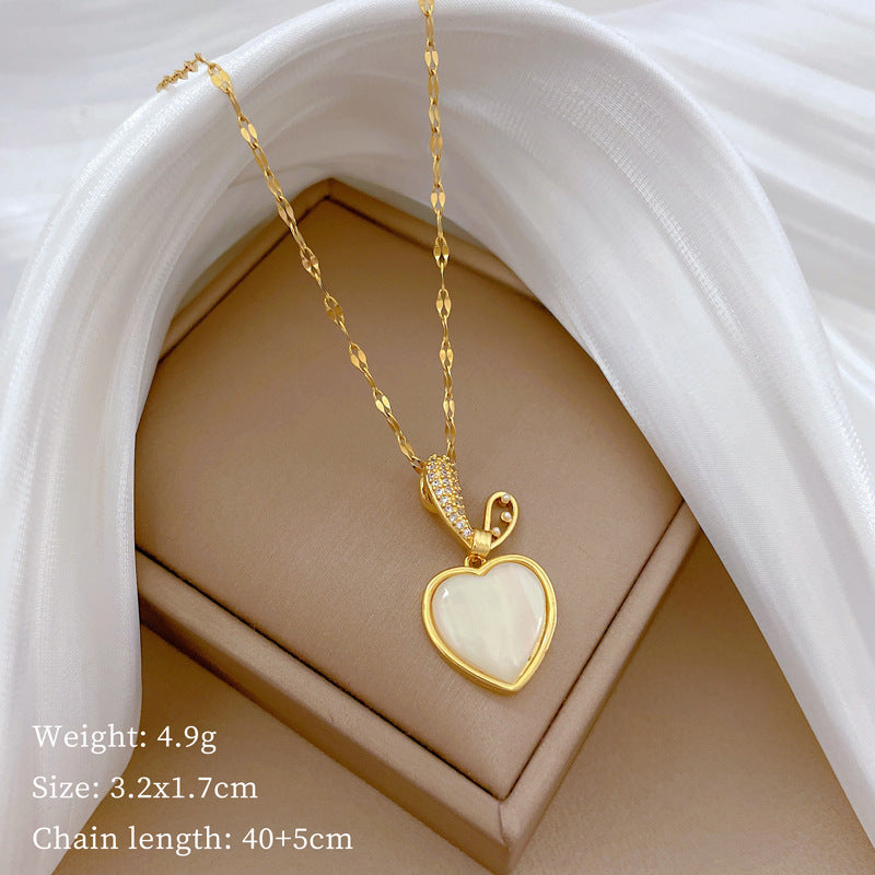 Collana Minimalista con Ciondolo a Cuore con Orecchie di Coniglio per Donna con Catena in Acciaio Inossidabile e Accenti di Strass