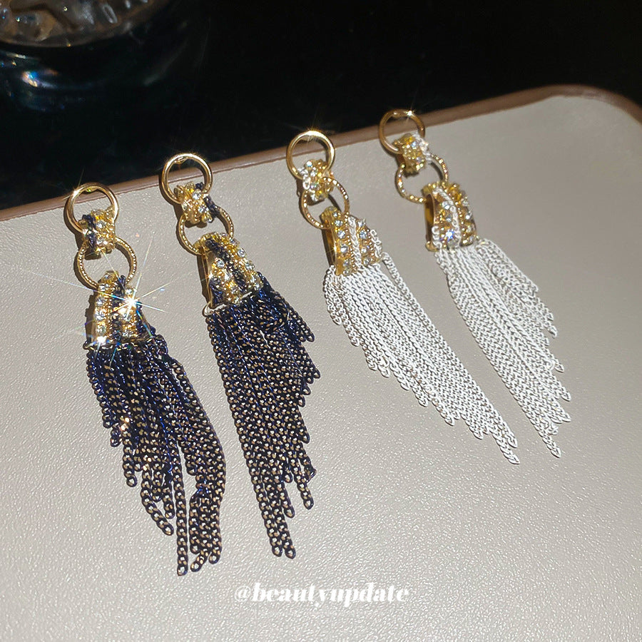 Pendientes de borla con formas geométricas con incrustaciones de diamantes de imitación en aleación y acero inoxidable para mujer, estilo de lujo minimalista y a la moda