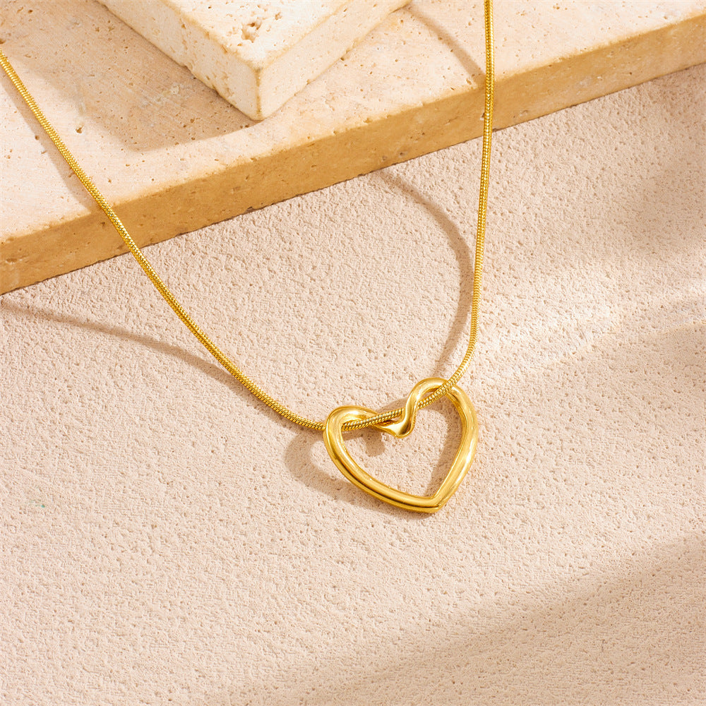 Minimalist Elegant Polished Stainless Steel Heart Pendant Necklace Snake Chain for Women