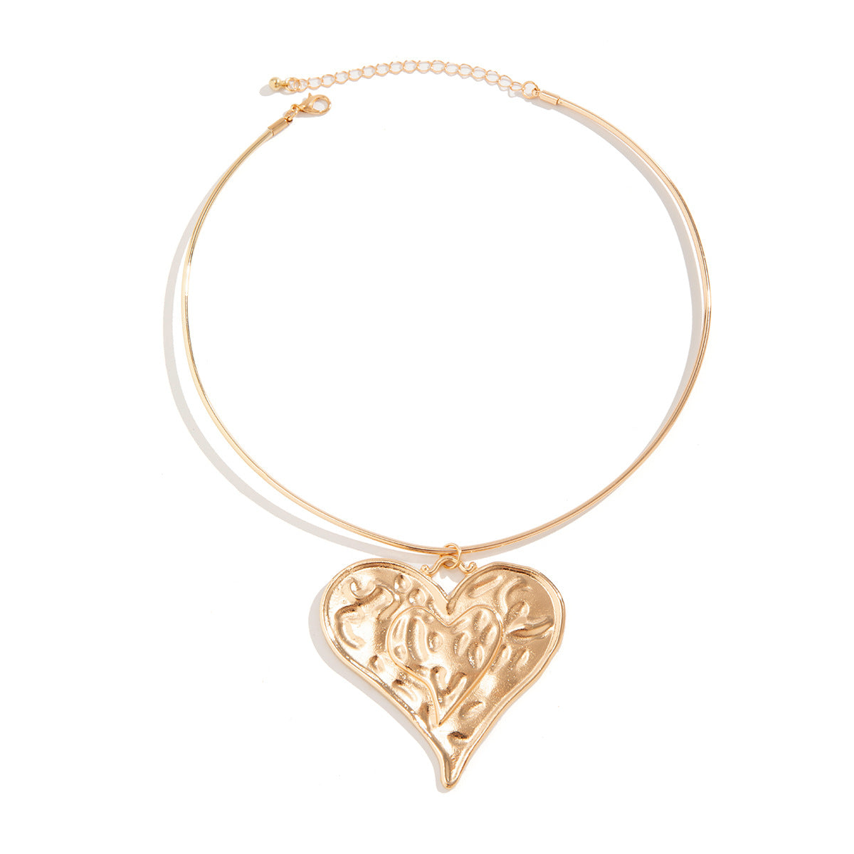 Collana Girocollo Minimalista da Donna a Cuore in Lega con Accenti Geometrici e Finitura in Metallo Testurizzato