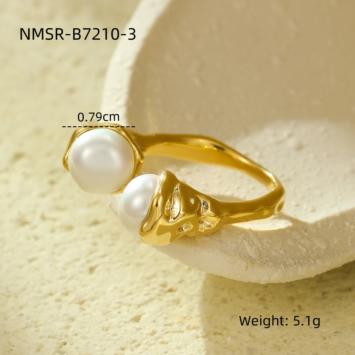 Anello Aperto Minimalista Geometrico in Acciaio al Titanio con Intarsio di Perle da Donna