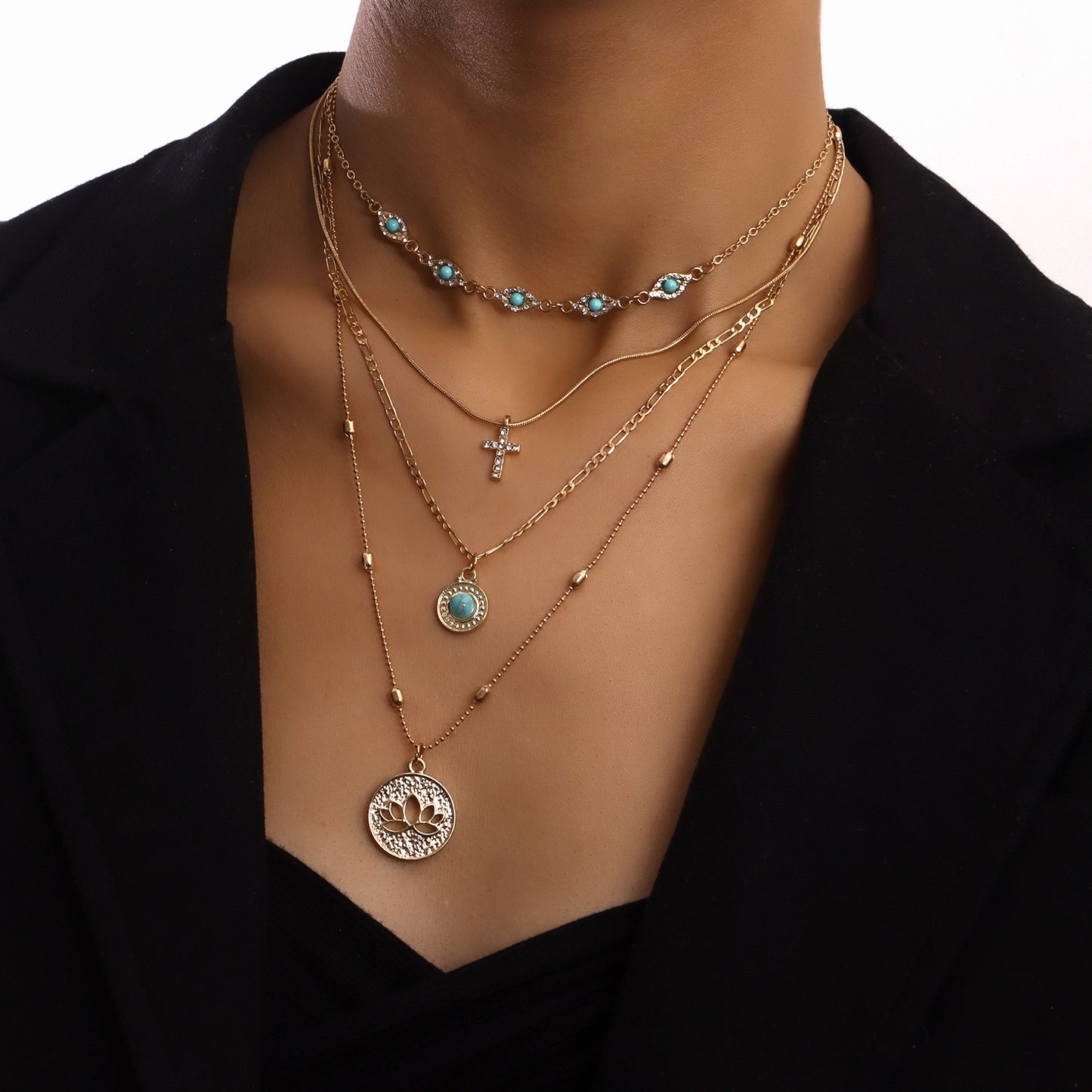 Fashion Inspired Hollow Flower Cross Pendant Necklace for Women with Alloy Construction and Electroplated Finish