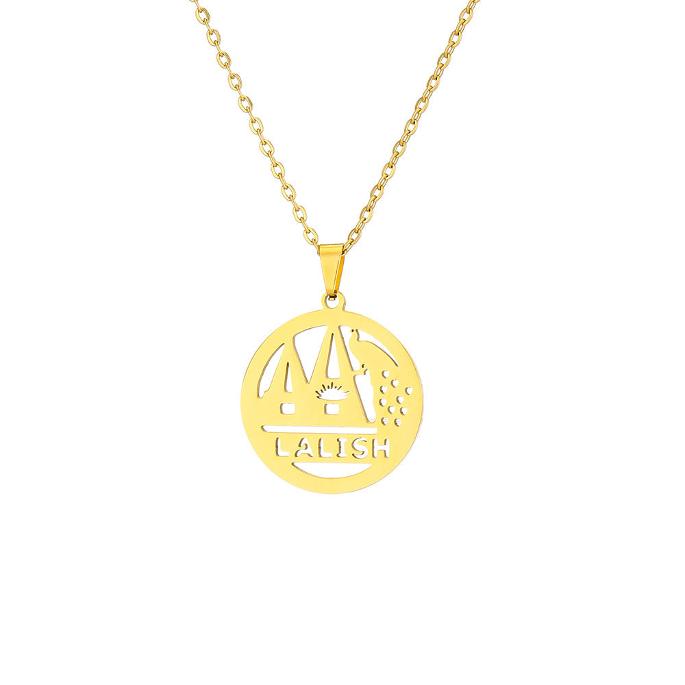 Collana con Ciondolo Etnico Geometrico in Acciaio al Titanio con Finitura Placcata, Unisex