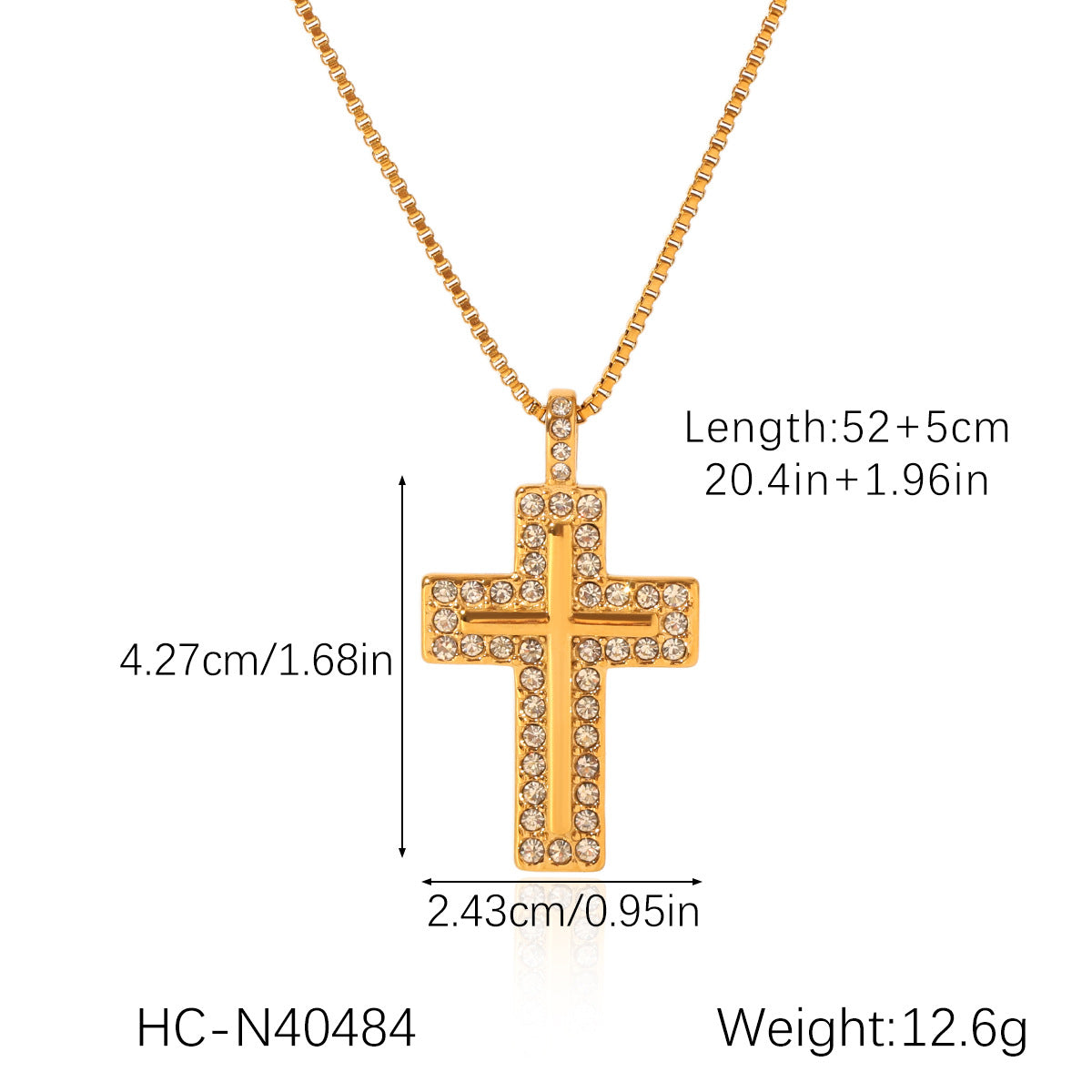 Minimalist Cross Pendant Necklace in Stainless Steel with Zircon Inlay on Figaro Chain for Women