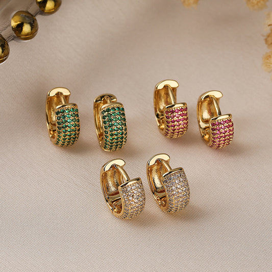 Pendientes de Aro Geométricos Minimalistas de Cobre con Baño de Oro Real y Detalles de Zirconia para Mujer