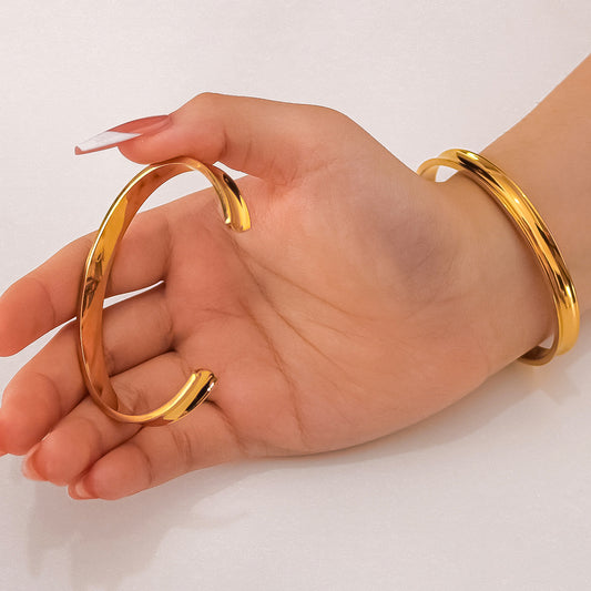 Pulsera minimalista de acero inoxidable en forma de C con baño de oro de 18 quilates para mujer y hombre