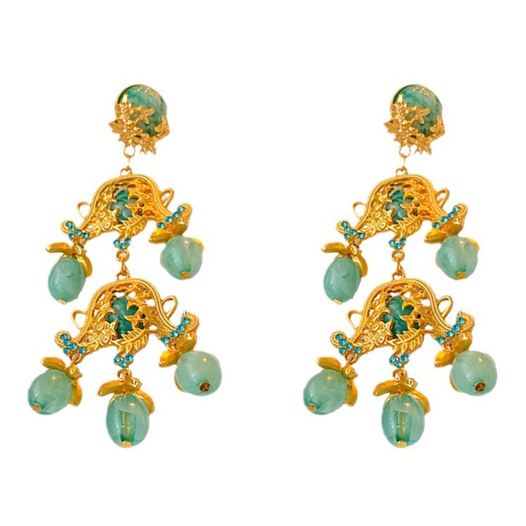 Orecchini vintage chic floreali e geometrici traforati da donna con base in rame placcato oro e perni in acciaio inossidabile