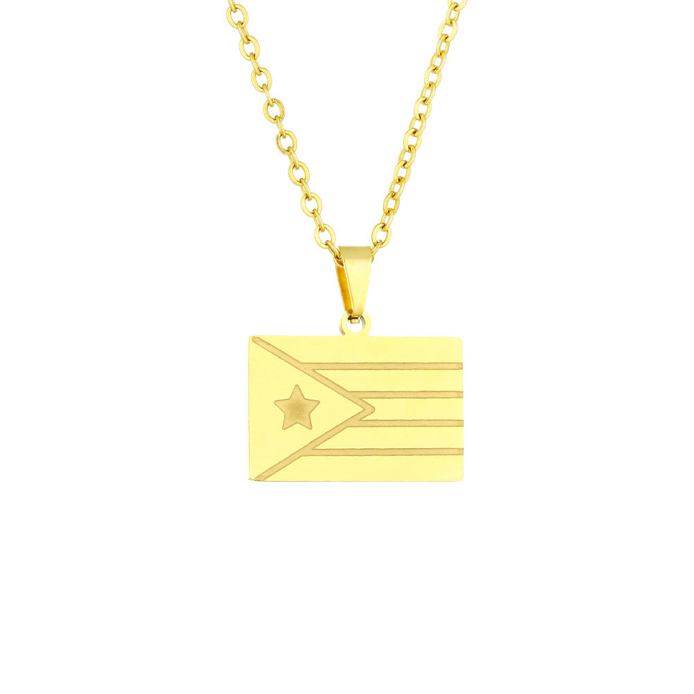 Collana con Ciondolo a Cuore a Bandiera di Porto Rico alla Moda in Acciaio Inossidabile con Finitura Placcata per Unisex, Stile con Catena a O